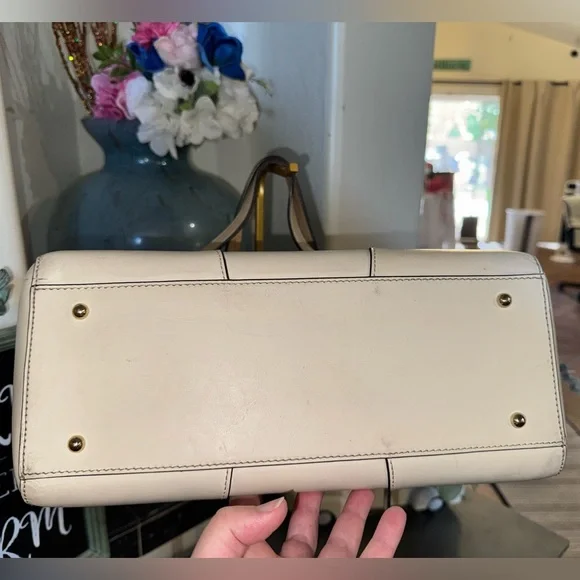 Dooney and Bourke Leather Bone Tote Bag, Gold hardware & blue accent scarf - Picture 11 of 16